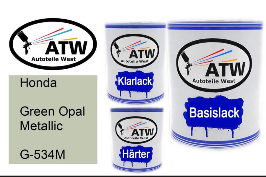 Honda, Green Opal Metallic, G-534M: 1L Lackdose + 1L Klarlack + 500ml Härter - Set, von ATW Autoteile West.